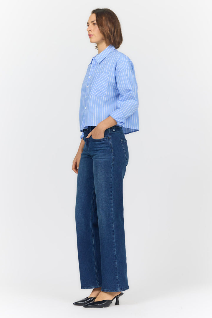CROPPED SHIRT VARSITY STRIPE BLUE