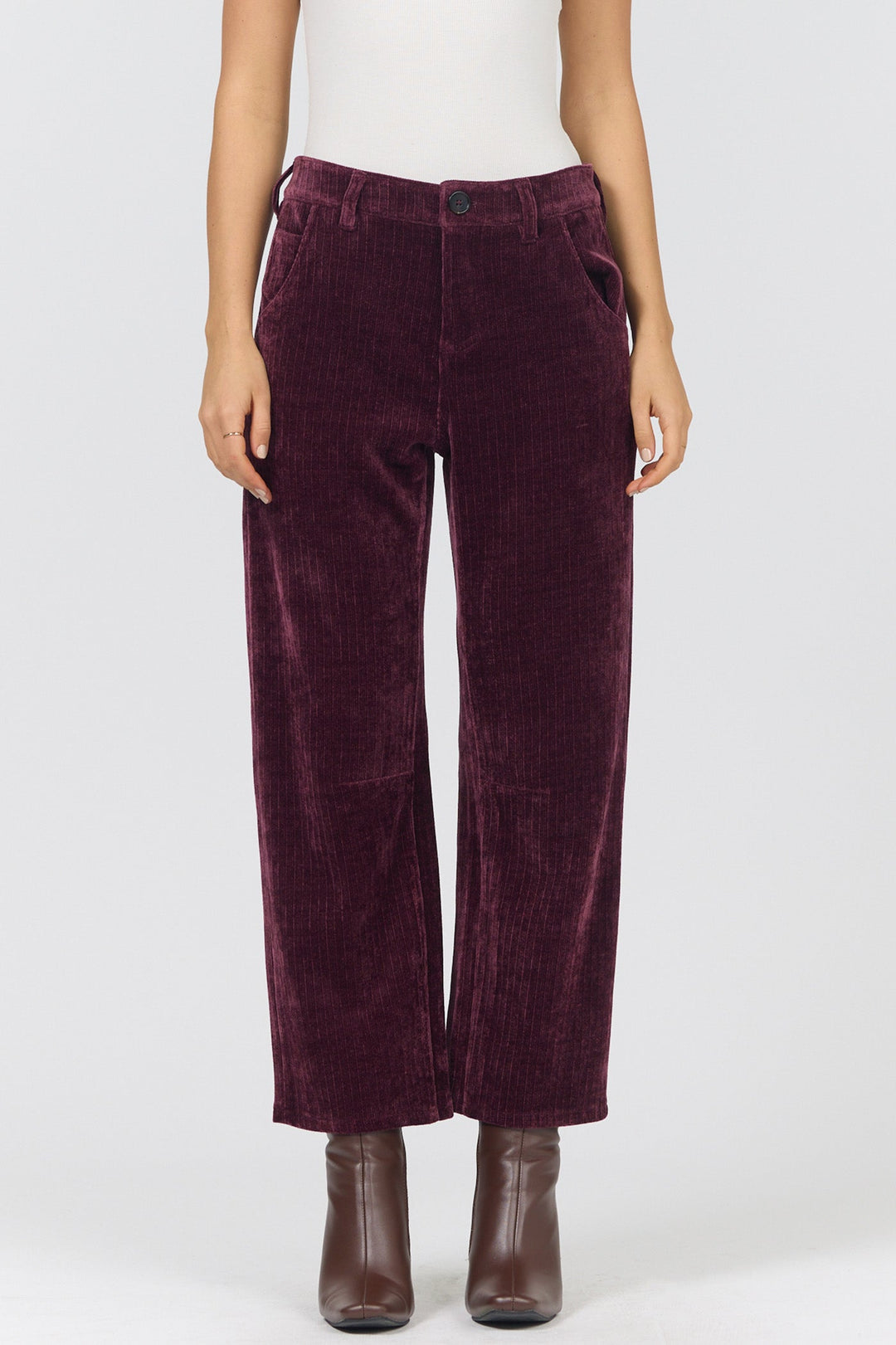 LASSO MID RISE BARREL LEG PANT SHAVED CHOCOLATE