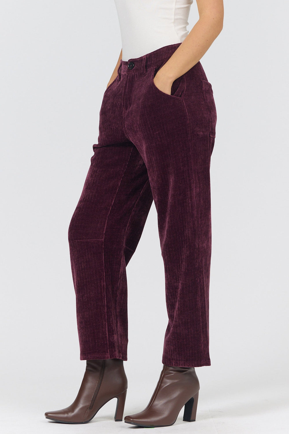 LASSO MID RISE BARREL LEG PANT SHAVED CHOCOLATE