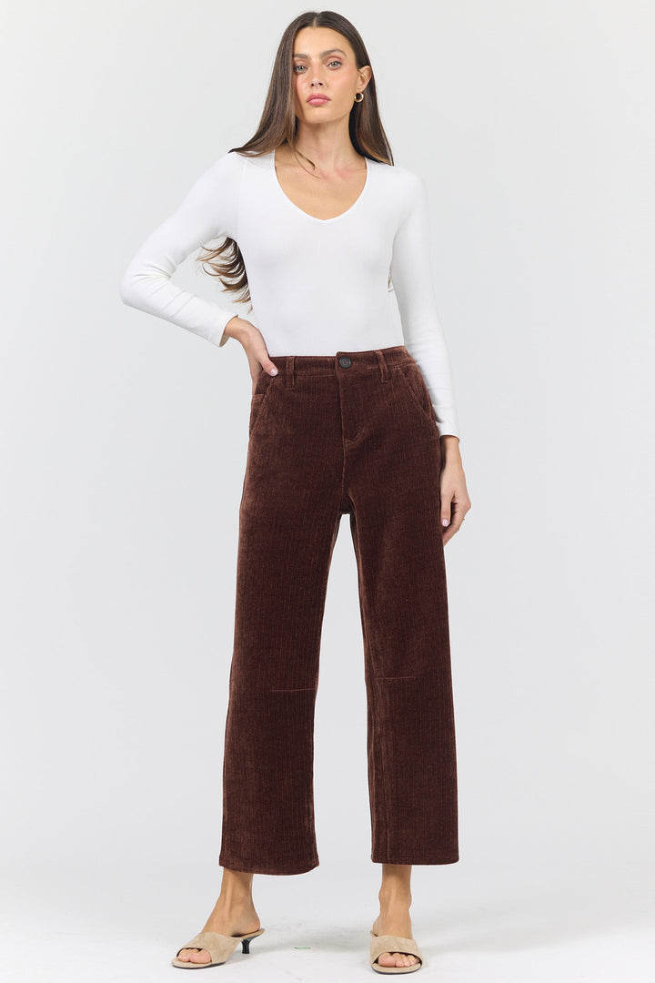 LASSO MID RISE BARREL LEG PANT SHAVED CHOCOLATE