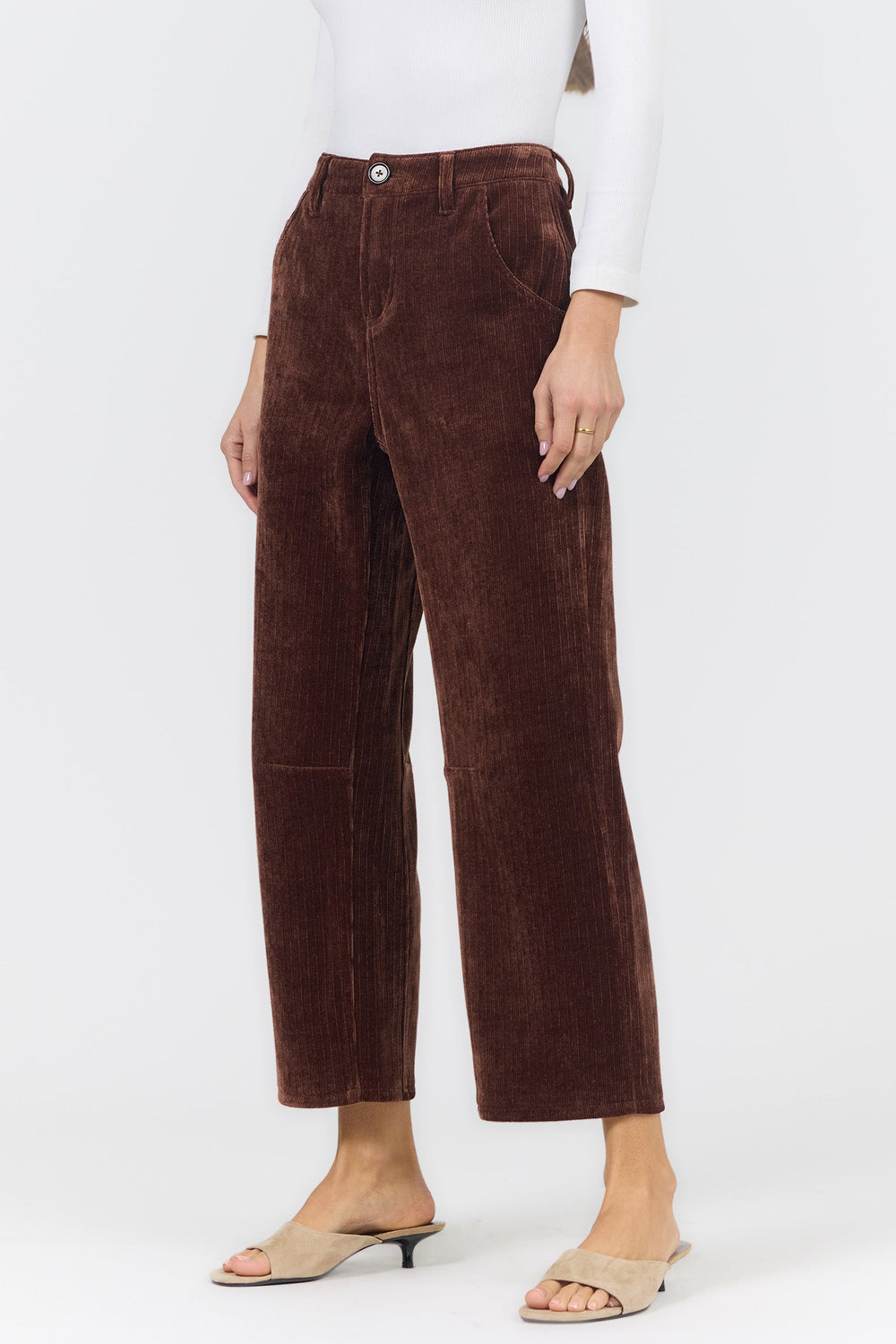 LASSO MID RISE BARREL LEG PANT SHAVED CHOCOLATE