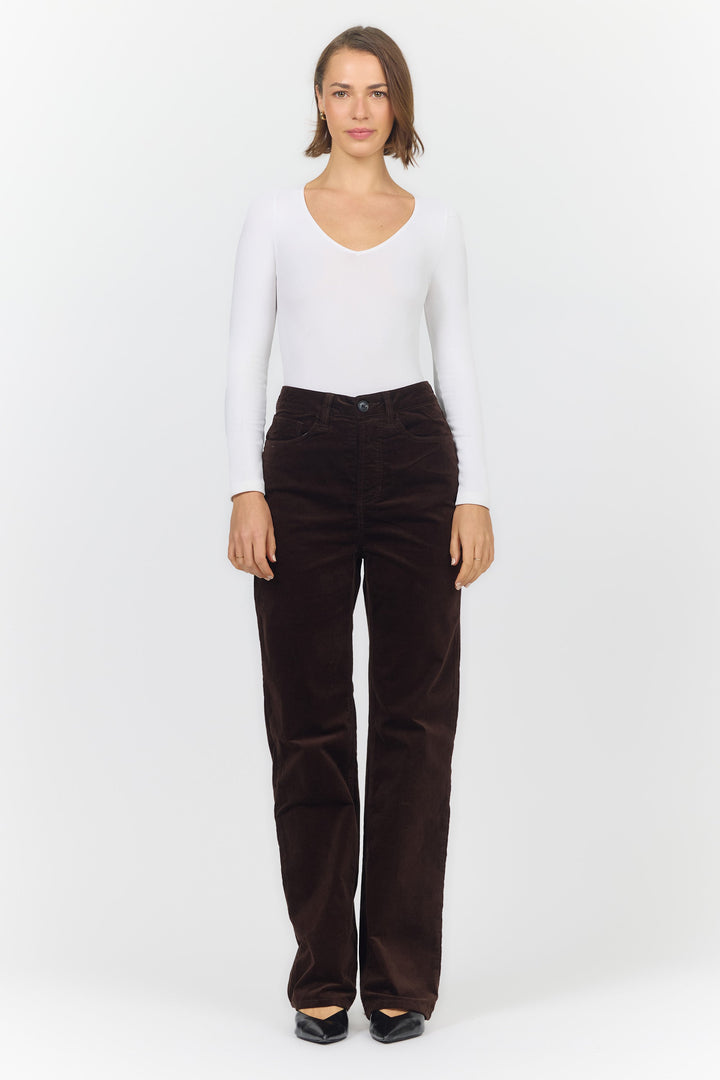 HOLLY HIGH RISE STRAIGHT LEG PANT SHAVED CHOCOLATE