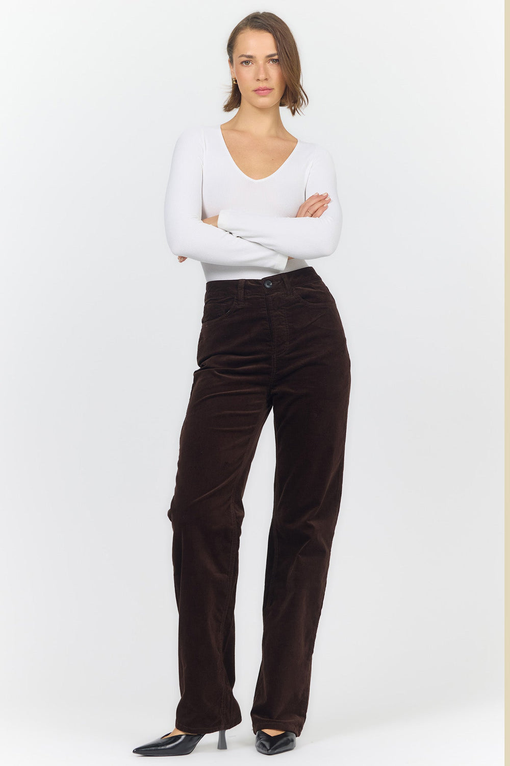 HOLLY HIGH RISE STRAIGHT LEG PANT SHAVED CHOCOLATE