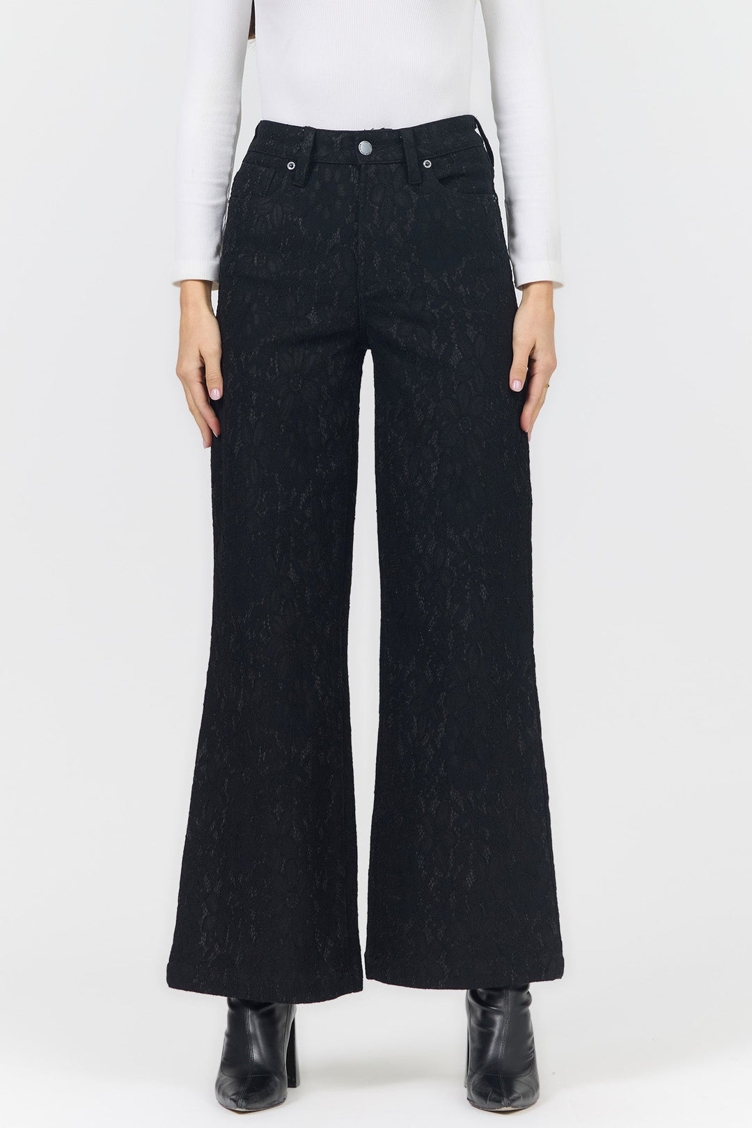 FIONA HIGH RISE WIDE LEG PANT BLACK LACE