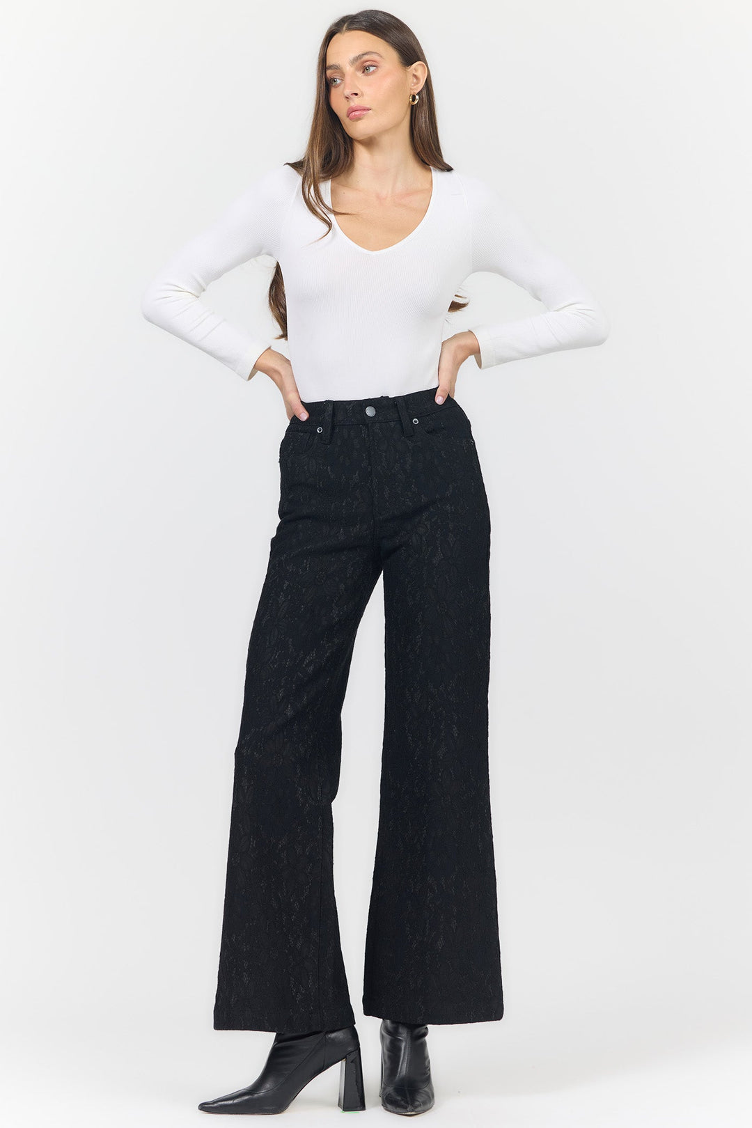 FIONA HIGH RISE WIDE LEG PANT BLACK LACE
