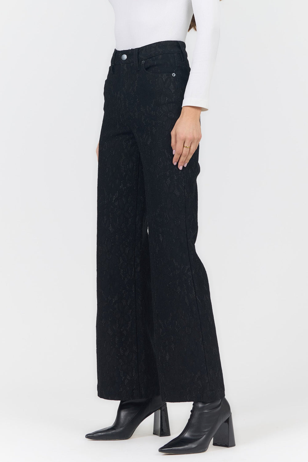 FIONA HIGH RISE WIDE LEG PANT BLACK LACE
