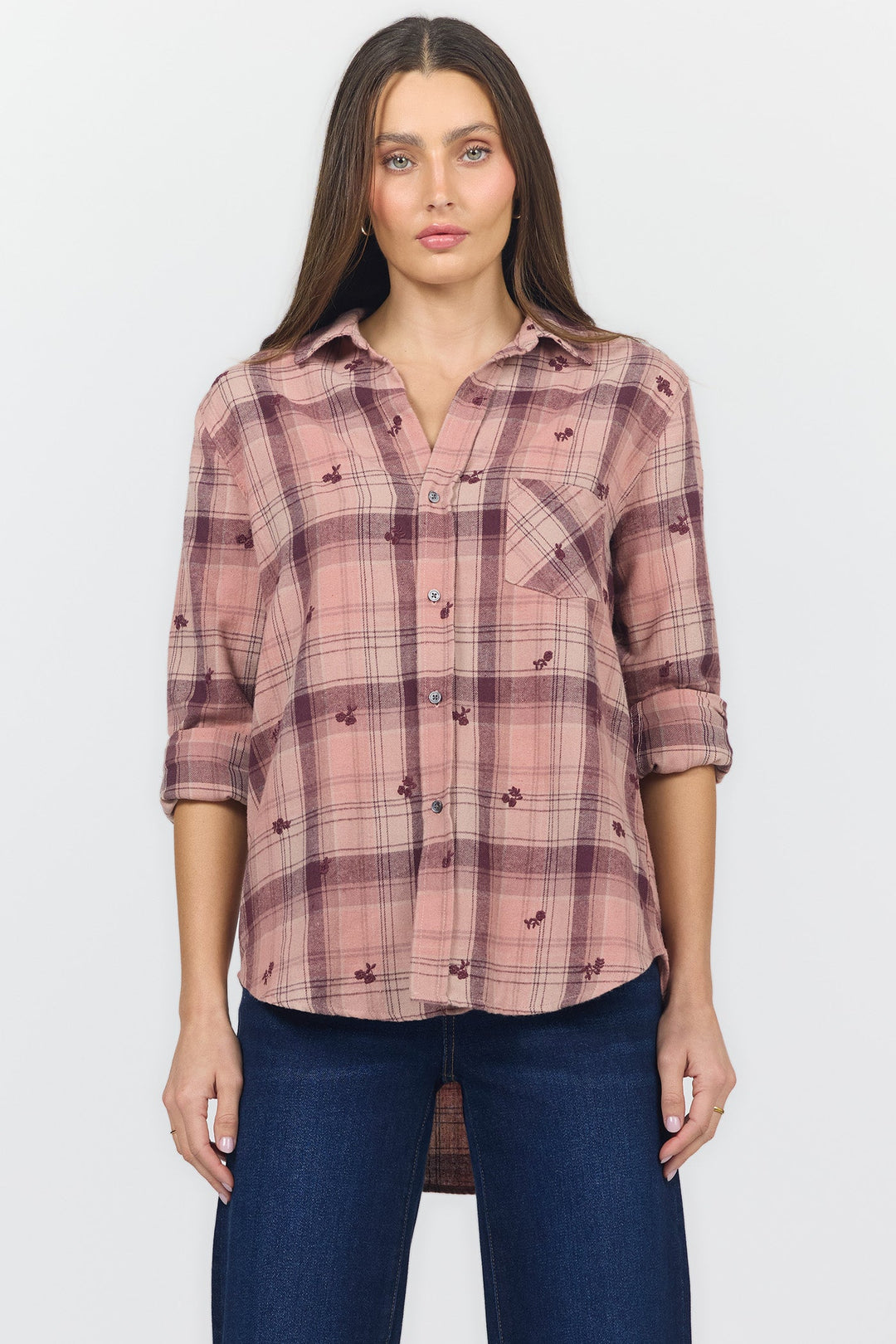 GALINA V-NECK LONG SLEEVE SHIRTS ROSEBURY PLAID