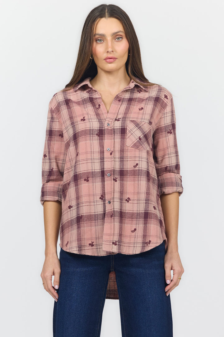 GALINA V-NECK LONG SLEEVE SHIRTS ROSEBURY PLAID