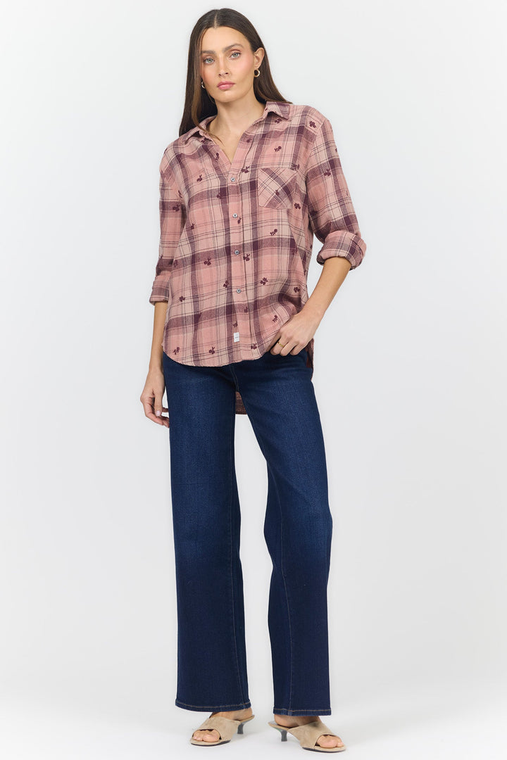 GALINA V-NECK LONG SLEEVE SHIRTS ROSEBURY PLAID