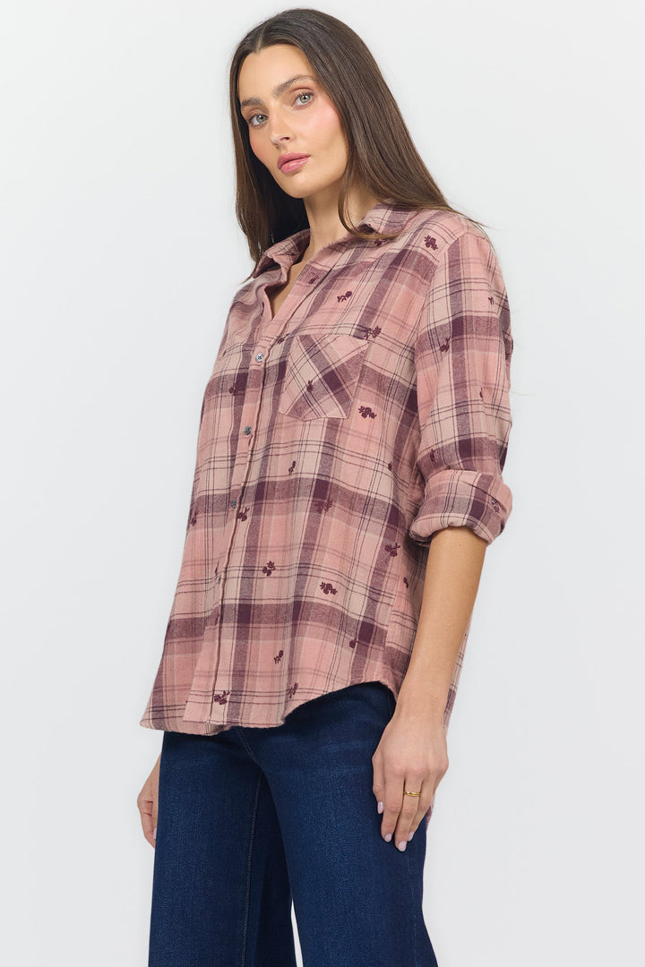 GALINA V-NECK LONG SLEEVE SHIRTS ROSEBURY PLAID
