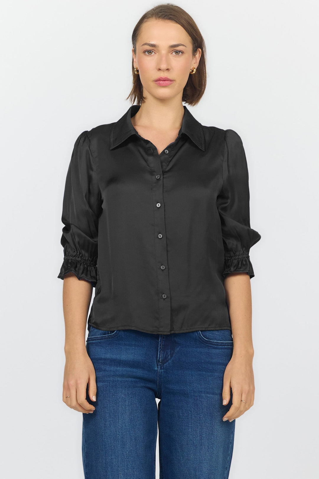 AMALI ELBOW SLEEVE BLOUSE BLACK