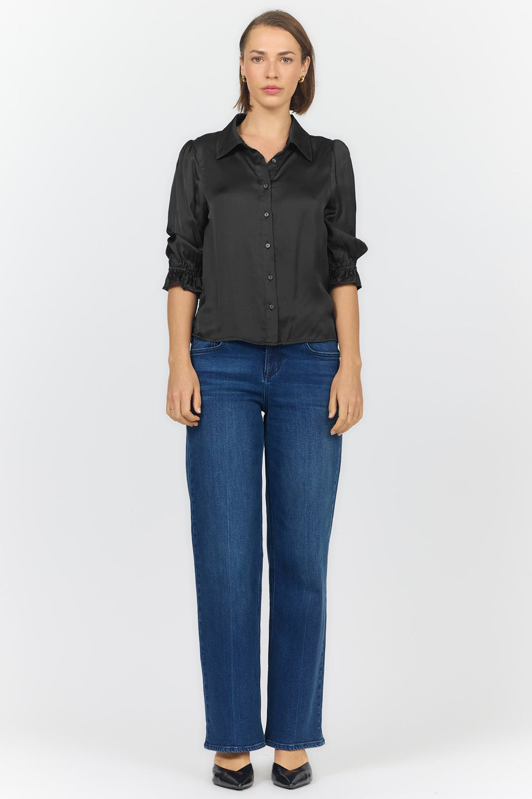 AMALI ELBOW SLEEVE BLOUSE BLACK