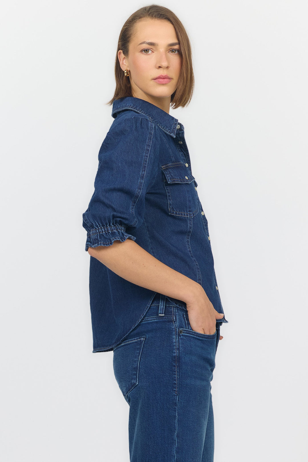 ANTONIA ELBOW SLEEVE BLOUSE DARK COBALT