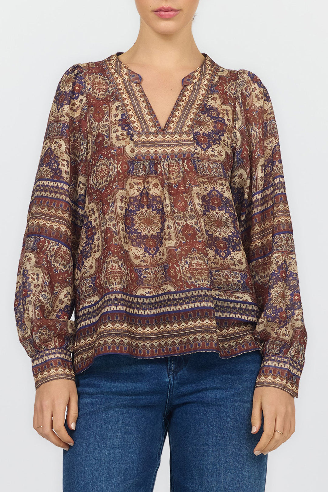 MAISY V-NECK LONG SLEEVE BLOUSE PERSIAN TAPESTRY