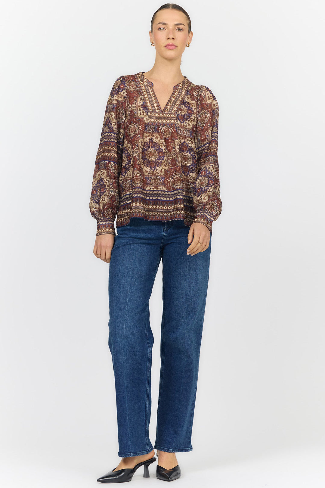 MAISY V-NECK LONG SLEEVE BLOUSE PERSIAN TAPESTRY