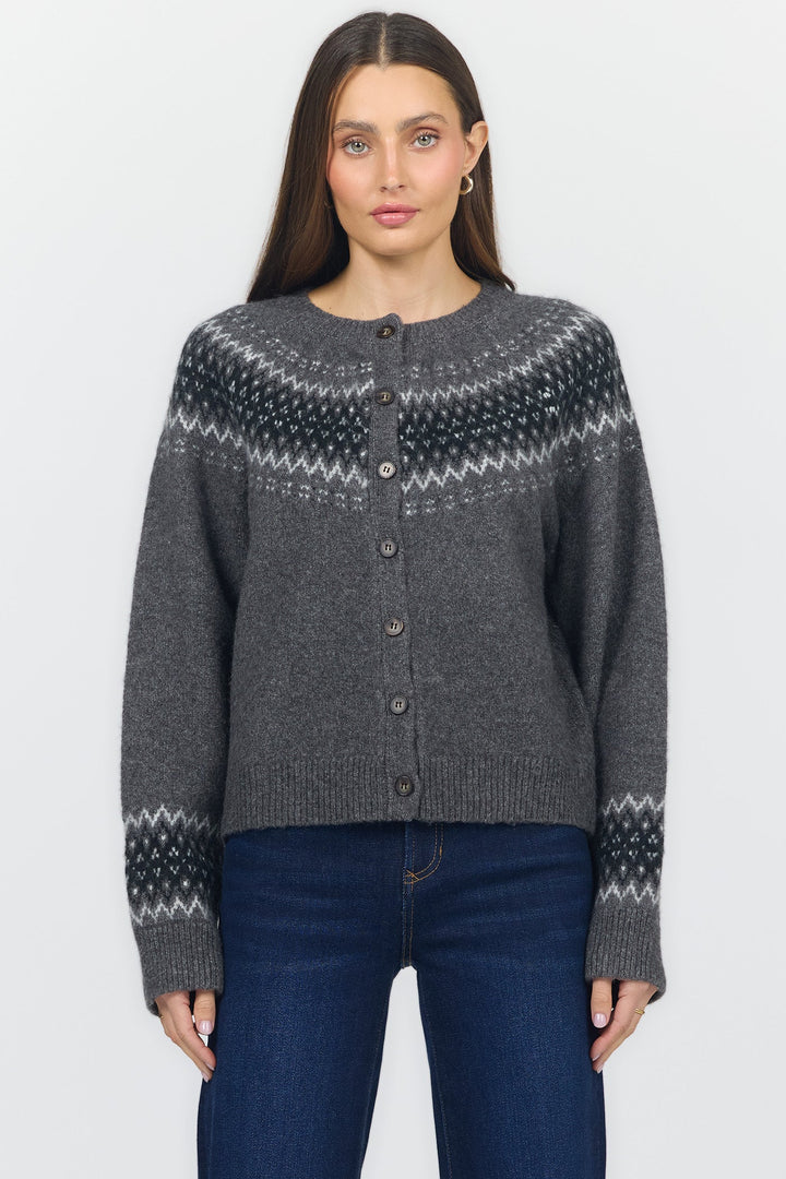 AMINA CREW NECK LONG SLEEVE SWEATER CHARCOAL GREY