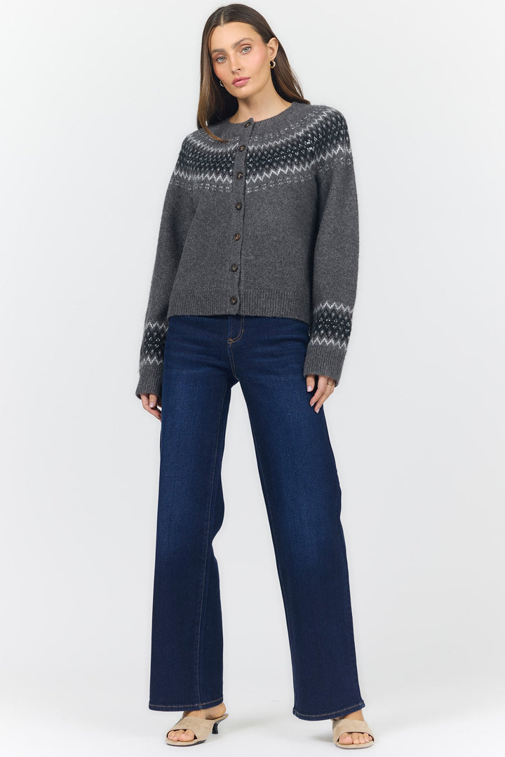 AMINA CREW NECK LONG SLEEVE SWEATER CHARCOAL GREY