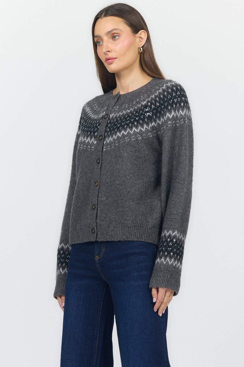 AMINA CREW NECK LONG SLEEVE SWEATER CHARCOAL GREY