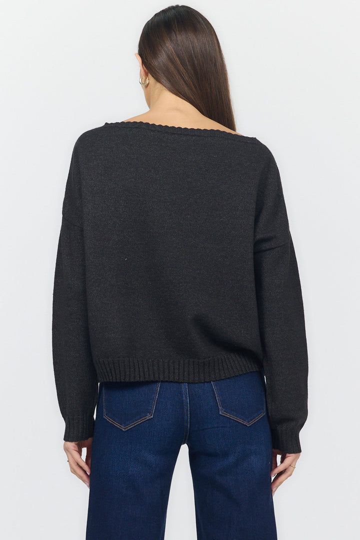 LILIANA BOAT NECK LONG SLEEVE SWEATER BLACK