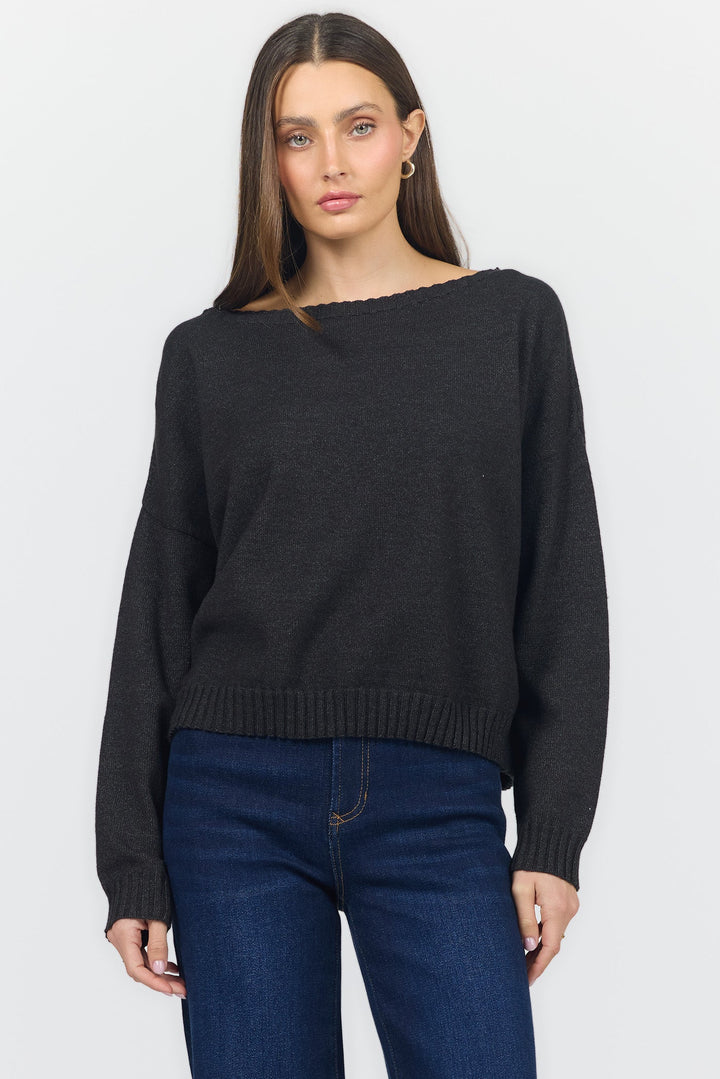 LILIANA BOAT NECK LONG SLEEVE SWEATER BLACK