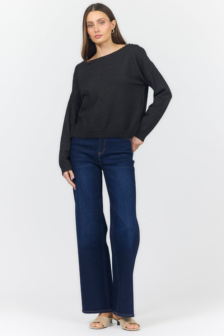 LILIANA BOAT NECK LONG SLEEVE SWEATER BLACK
