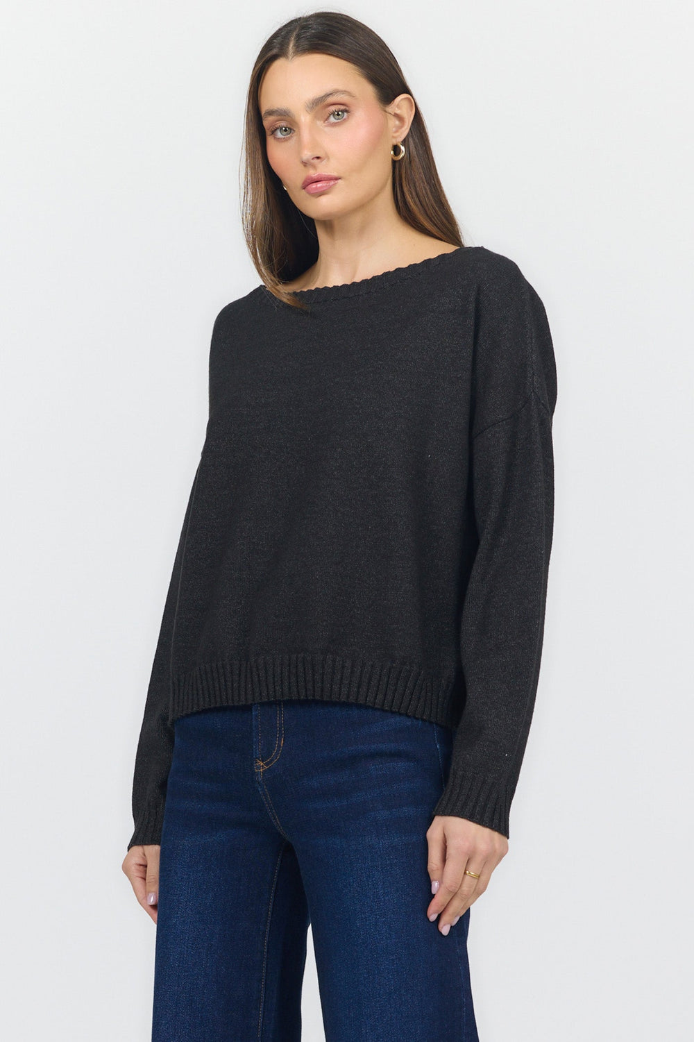 LILIANA BOAT NECK LONG SLEEVE SWEATER BLACK