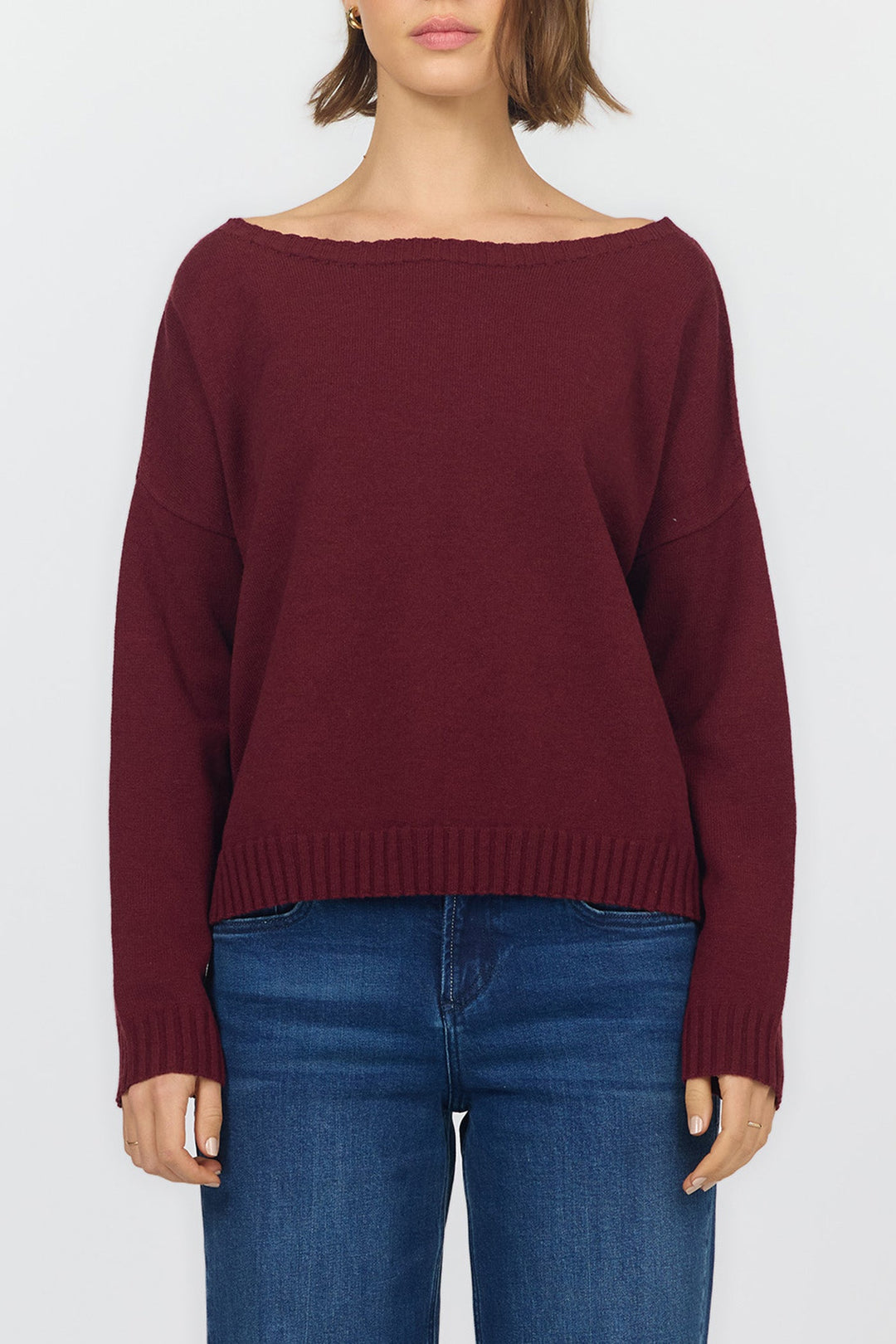 LILIANA BOAT NECK LONG SLEEVE SWEATER GARNET