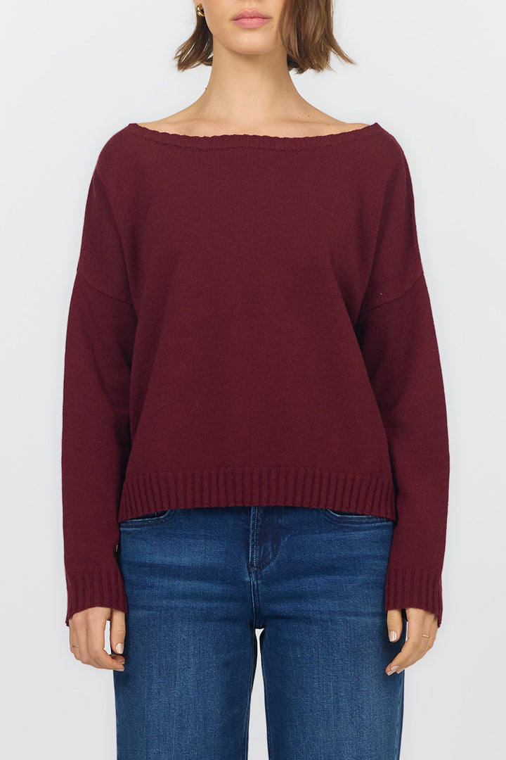 LILIANA BOAT NECK LONG SLEEVE SWEATER GARNET
