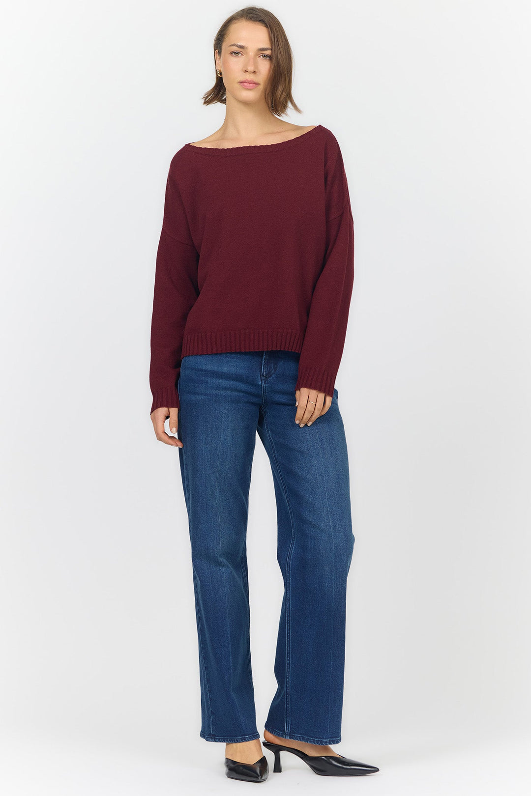 LILIANA BOAT NECK LONG SLEEVE SWEATER GARNET