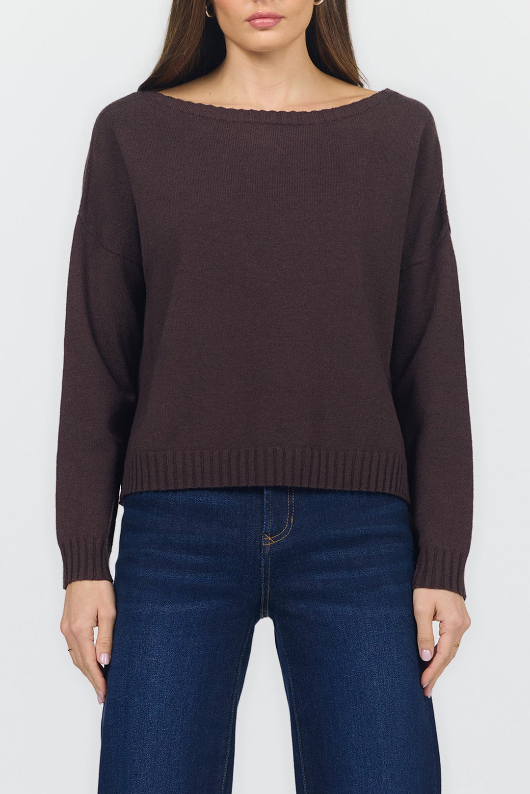 LILIANA BOAT NECK LONG SLEEVE SWEATER SHAVED CHOCOLATE