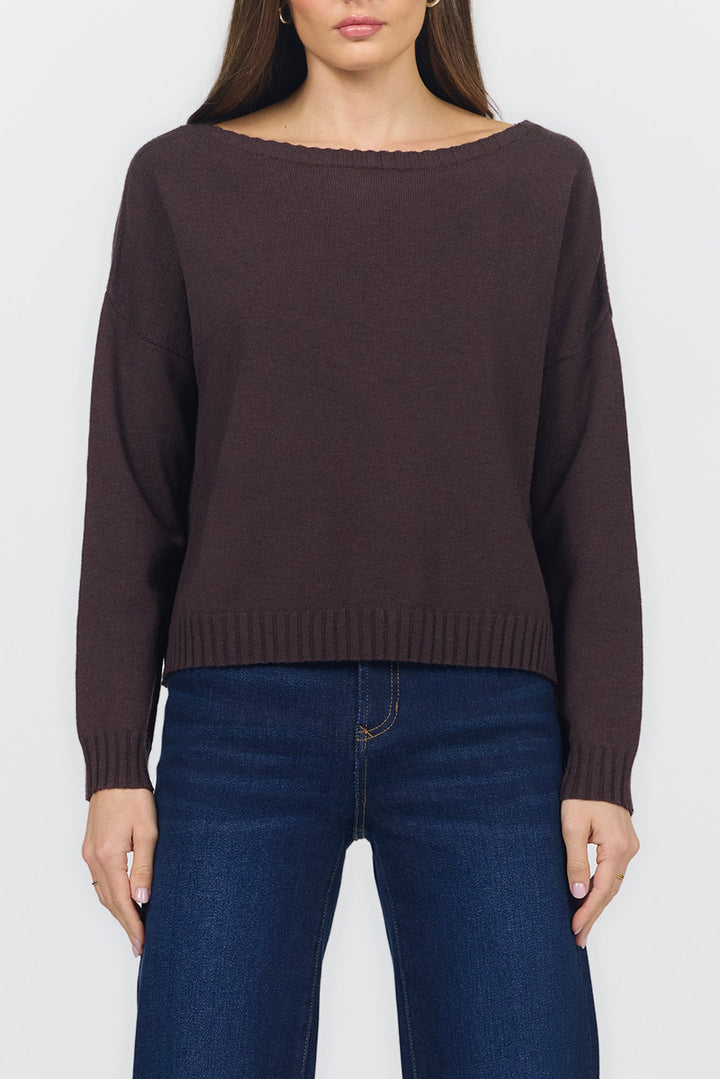 LILIANA BOAT NECK LONG SLEEVE SWEATER SHAVED CHOCOLATE