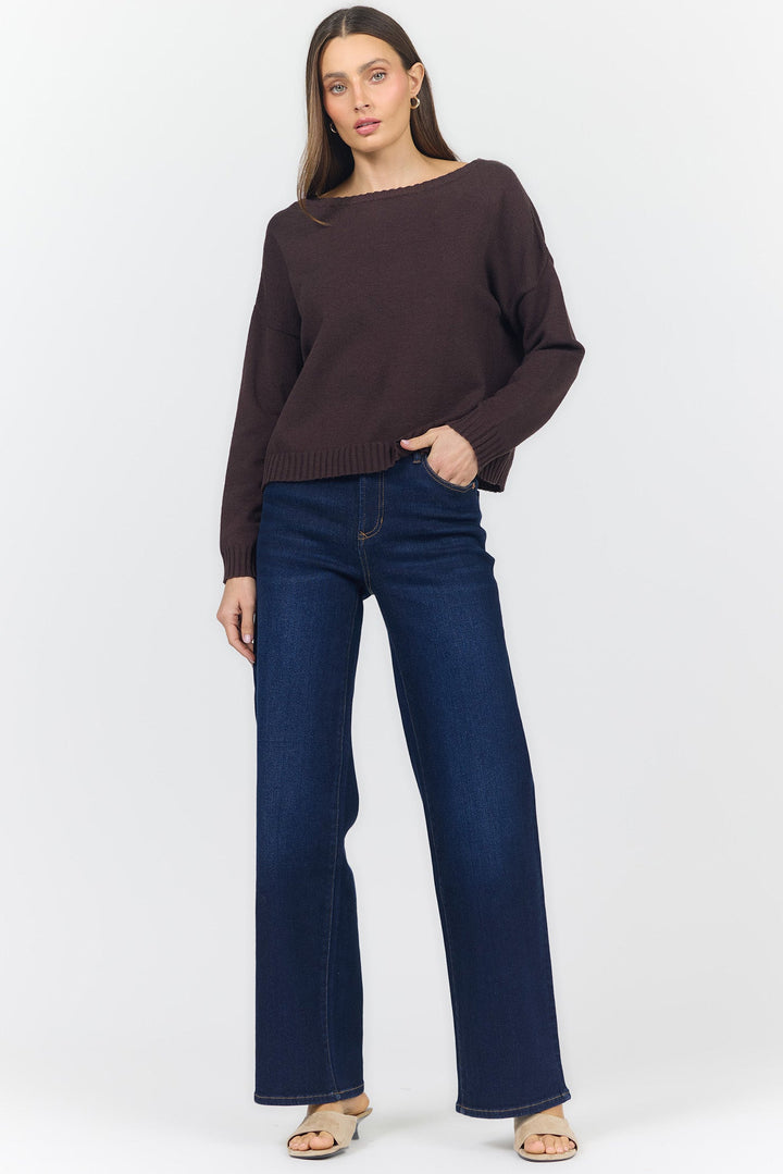LILIANA BOAT NECK LONG SLEEVE SWEATER SHAVED CHOCOLATE