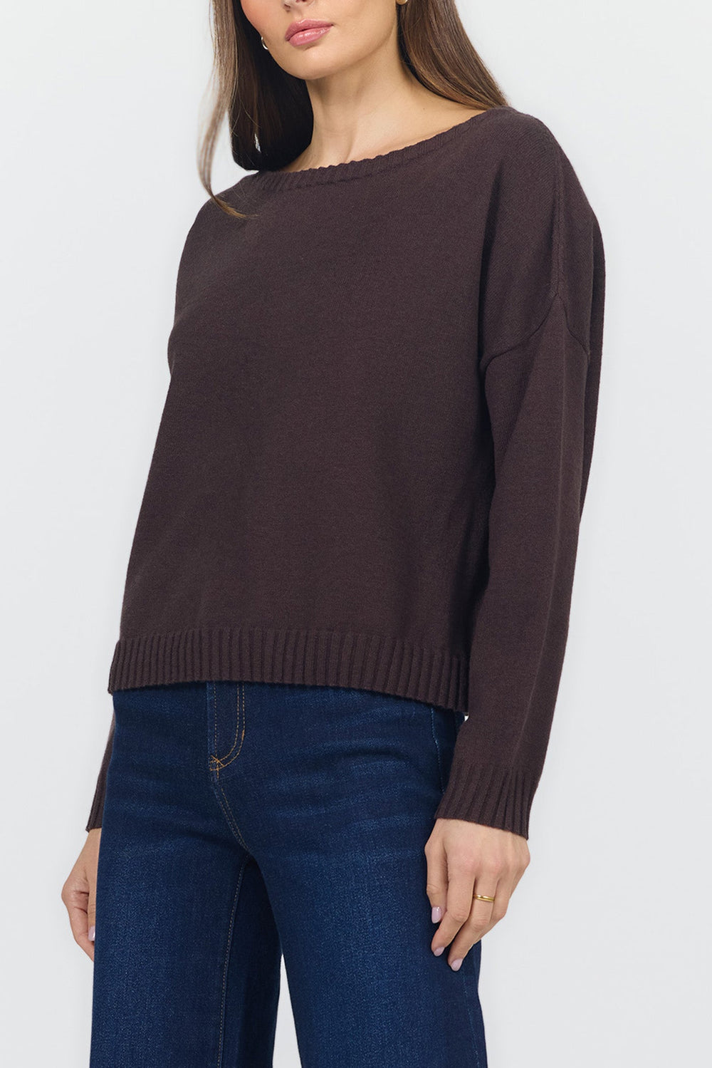 LILIANA BOAT NECK LONG SLEEVE SWEATER SHAVED CHOCOLATE
