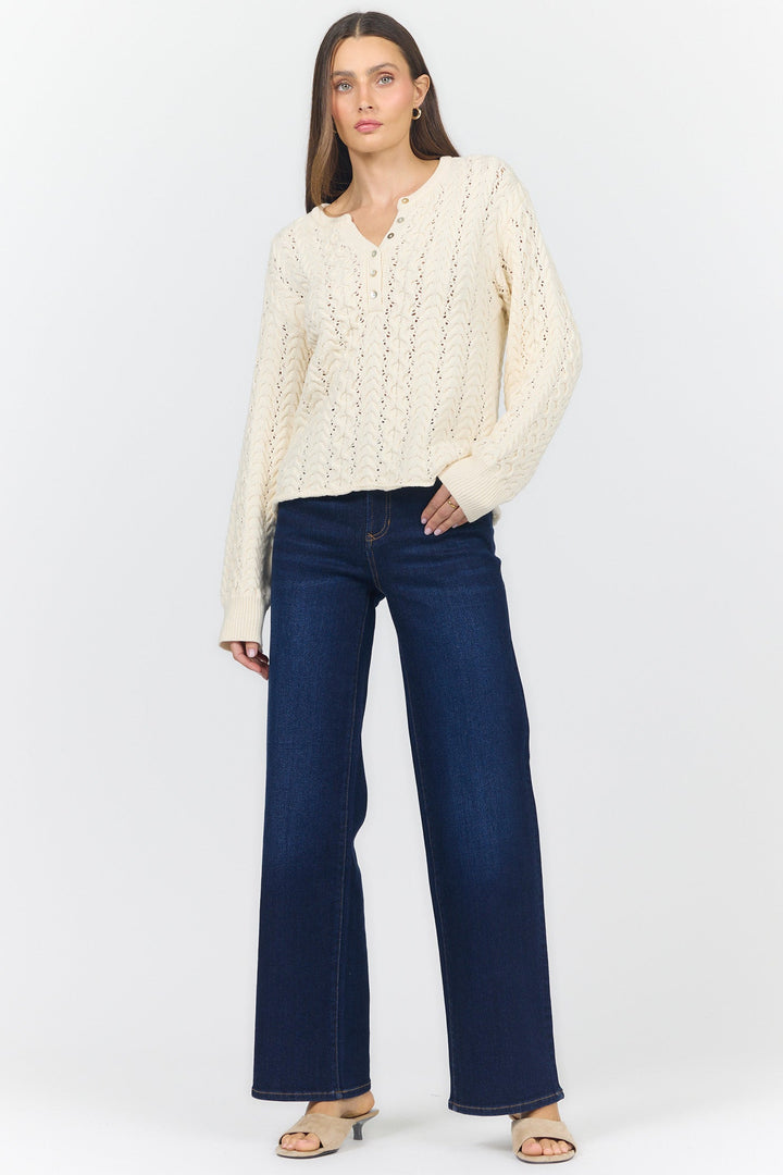 DREYA V-NECK LONG SLEEVE SWEATER CREAM