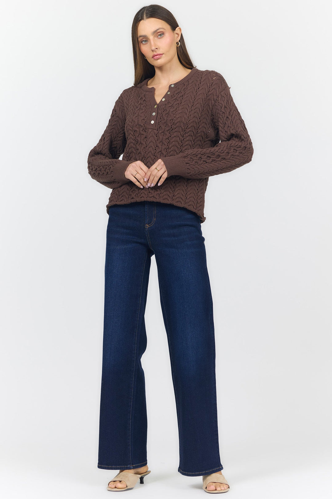 DREYA CREW NECK LONG SLEEVE SWEATER MELTED CHOCOLATE