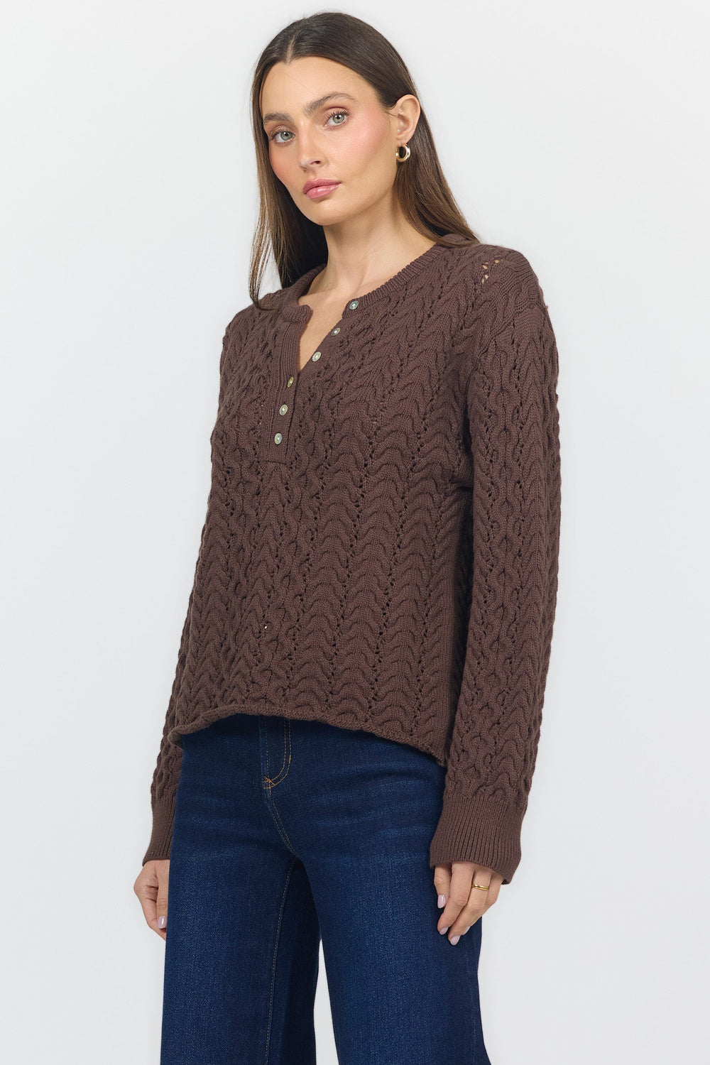 DREYA CREW NECK LONG SLEEVE SWEATER MELTED CHOCOLATE