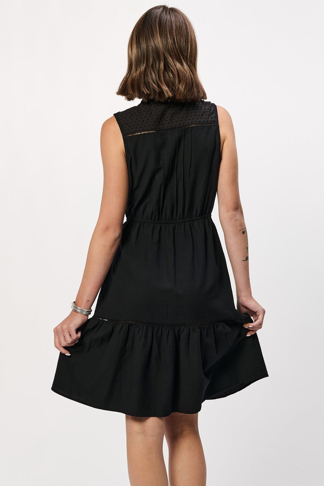 PRISHA SLEEVELESS PINTUCK DETAIL MINI DRESS BLACK