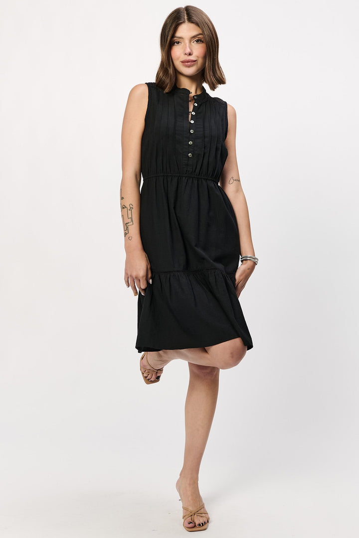PRISHA SLEEVELESS PINTUCK DETAIL MINI DRESS BLACK