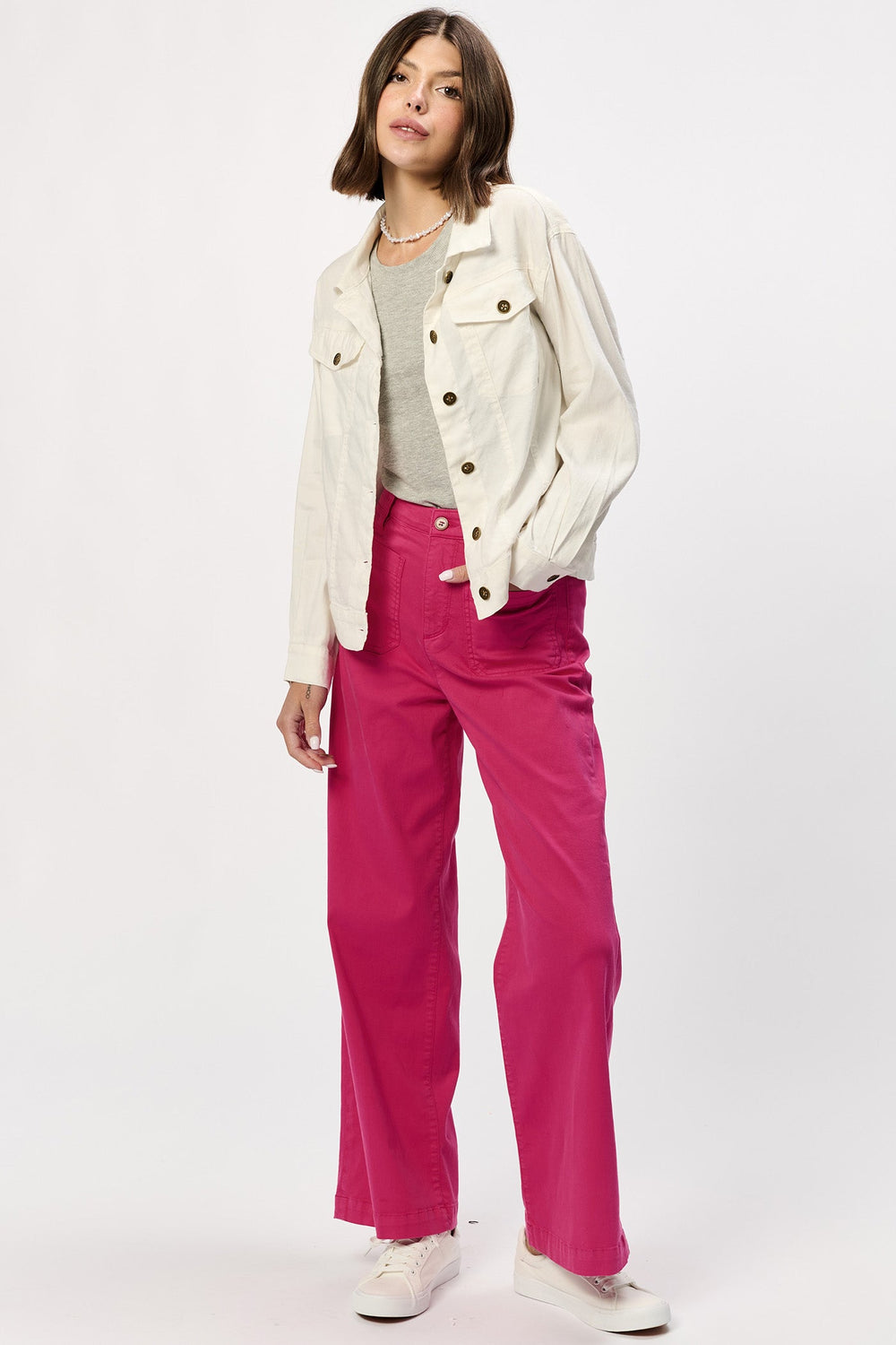 JOCELYN BUTTON FRONT LINEN TOP WHITE