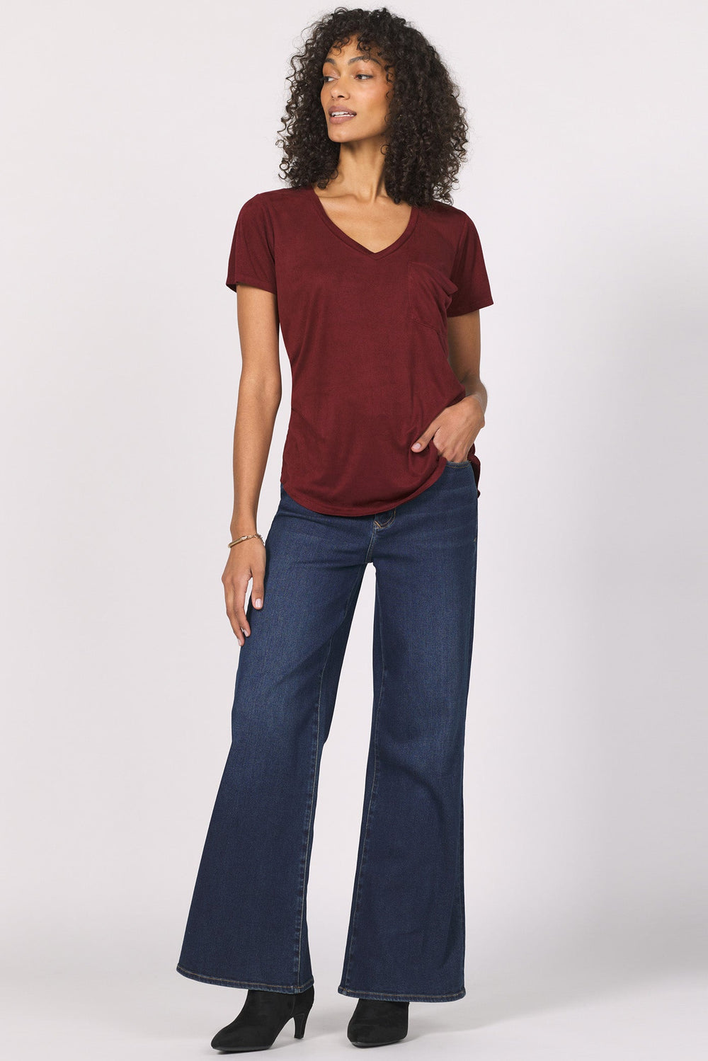 PHOENIX V-NECK SHORT SLEEVE TOP COMPOTE