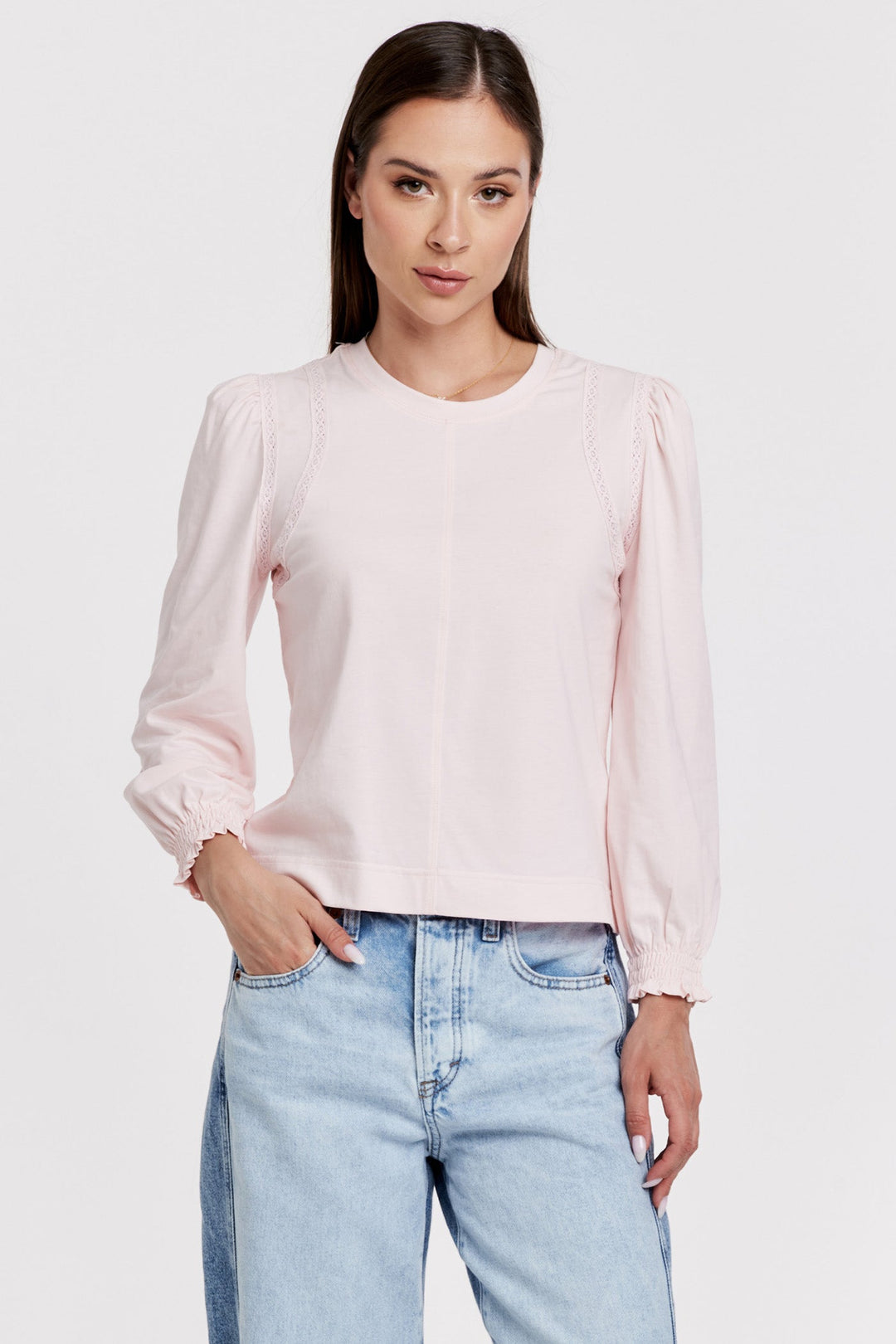 LUCINDA LONG SLEEVE TOP WITH LACE DETAILS PETAL PINK
