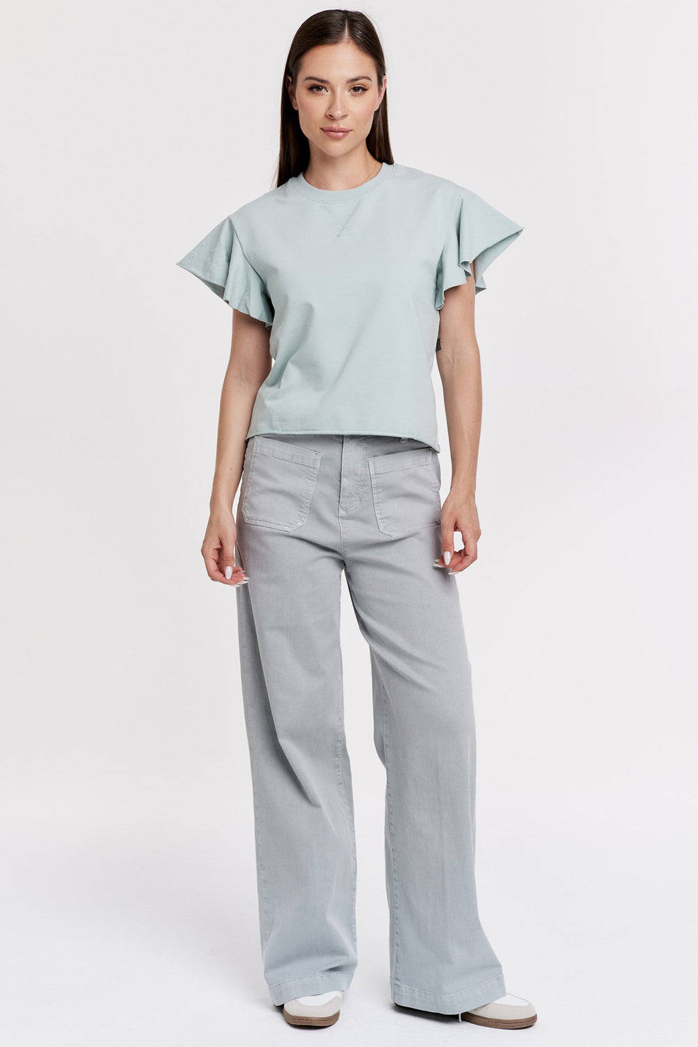 MILANI SHORT RUFFLE SLEEVE TOP AQUAMARINE