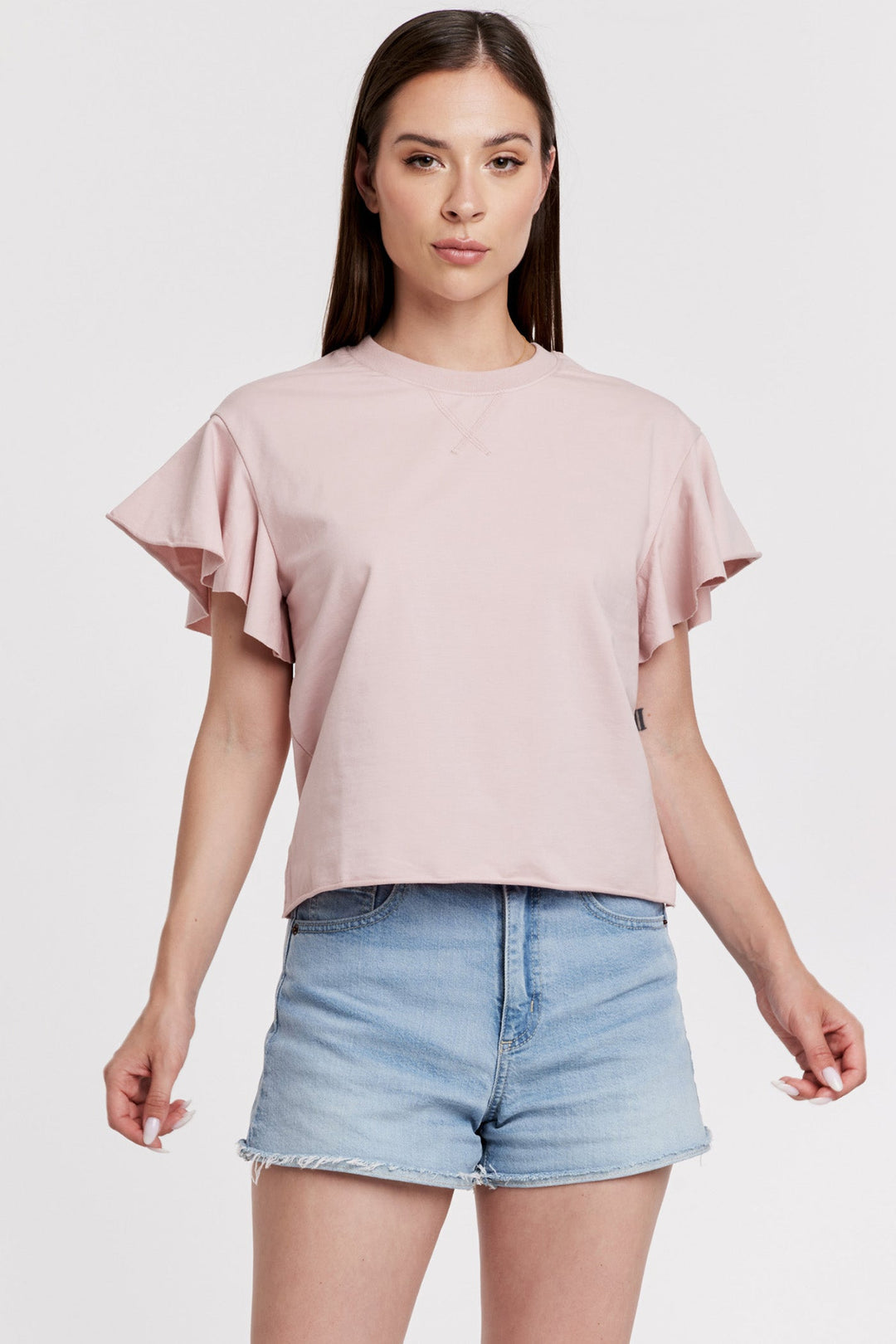 MILANI SHORT RUFFLE SLEEVE TOP PETAL PINK