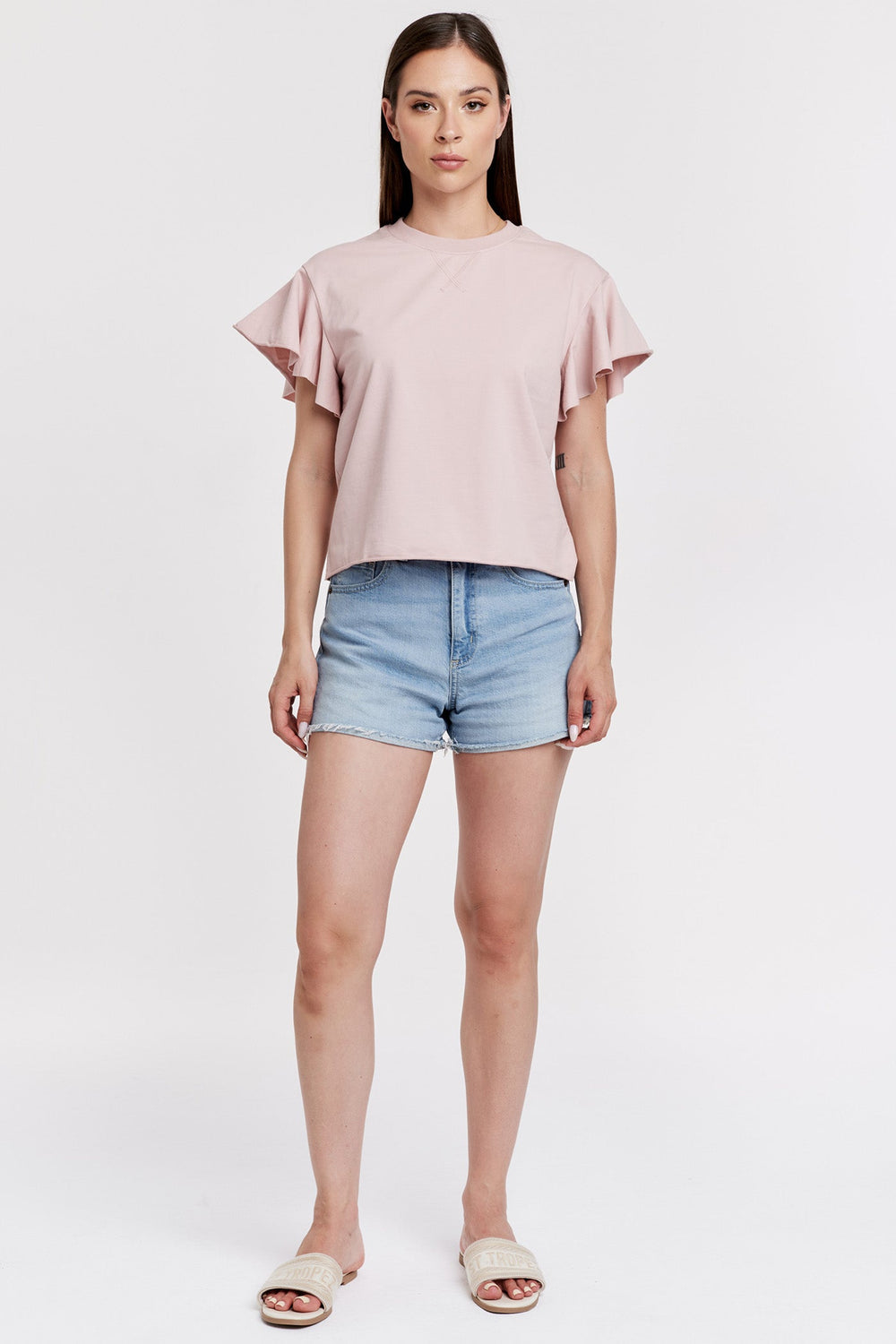 MILANI SHORT RUFFLE SLEEVE TOP PETAL PINK