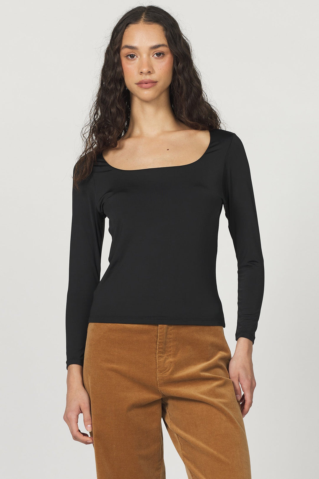 ANITA SQUARE NECK LONG SLEEVE DOUBLE LAYERED TOP BLACK