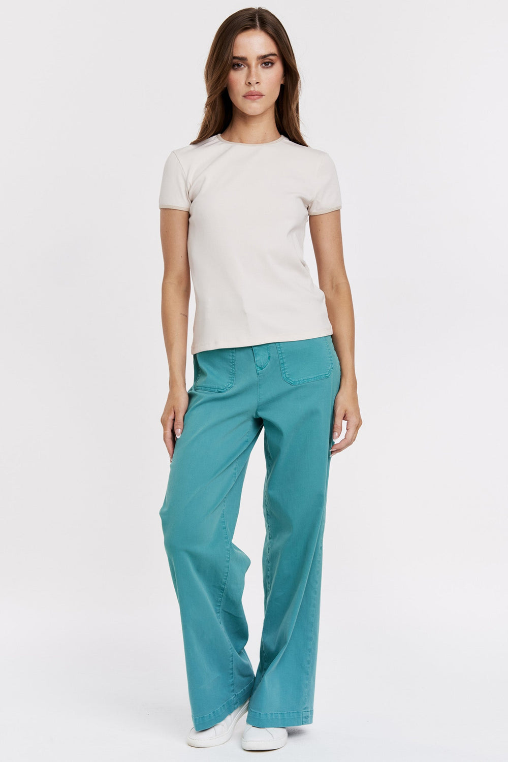 ASAMI CONTRAST CREW NECK TOP ALABASTER