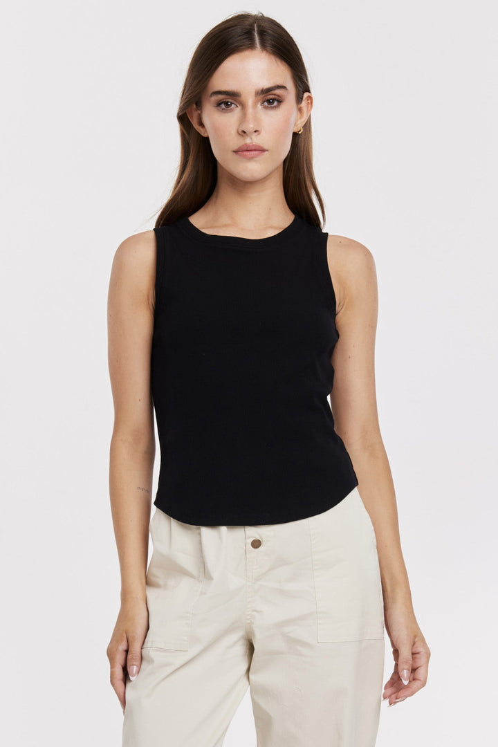 LOLA MIX MEDIA ROUND HEM TOP BLACK