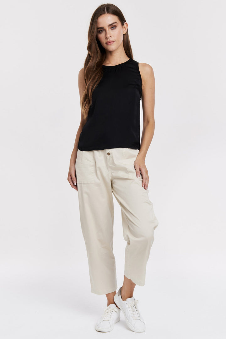 LOLA MIX MEDIA ROUND HEM TOP BLACK