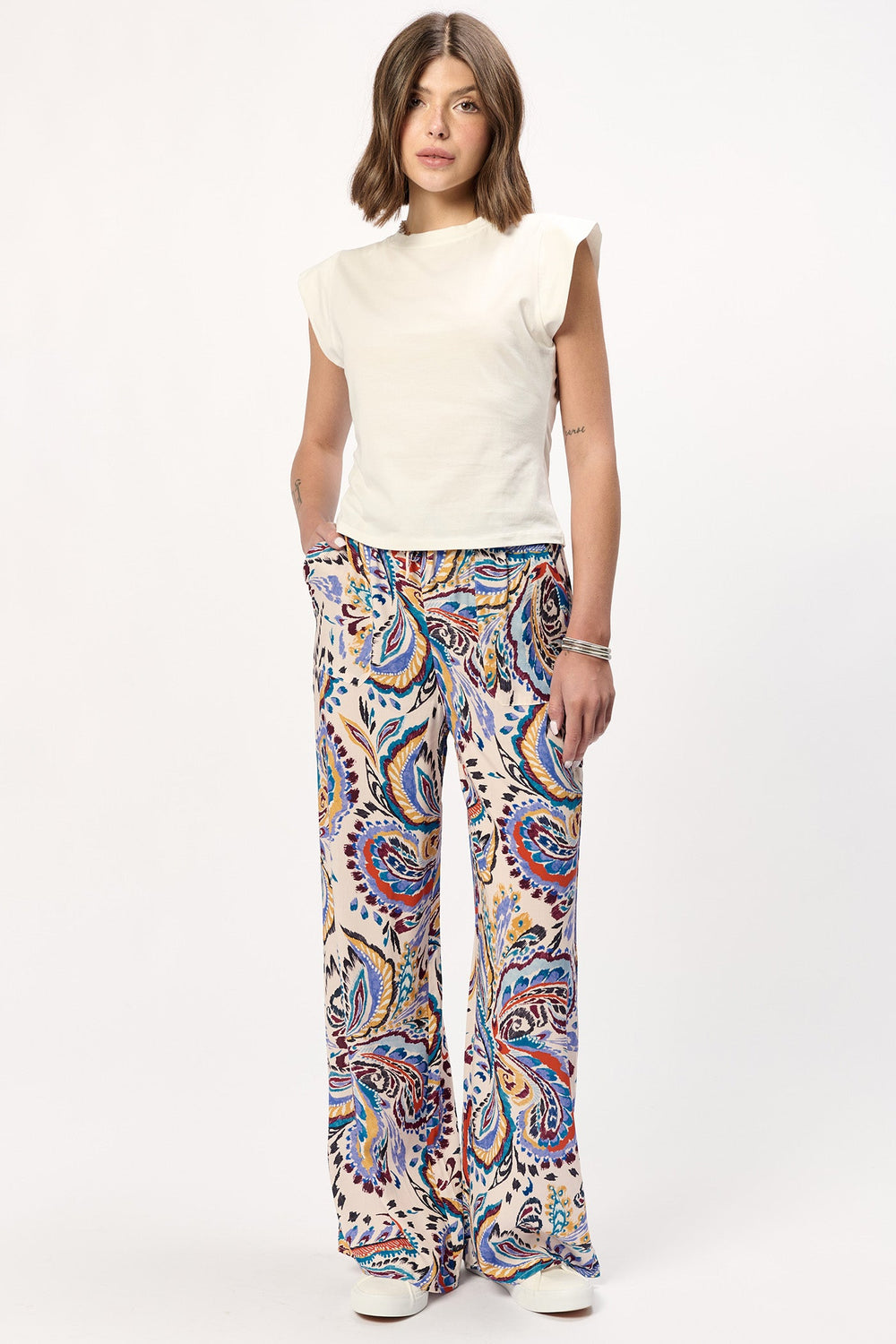 CIARA CAP SLEEVE CREW NECK TOP WHITE