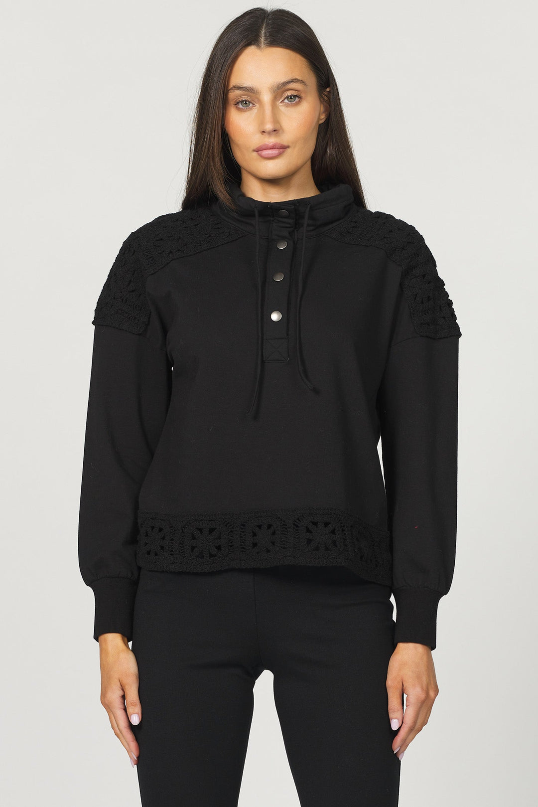 KENDRI CROCHET DETAIL PULLOVER TOP BLACK
